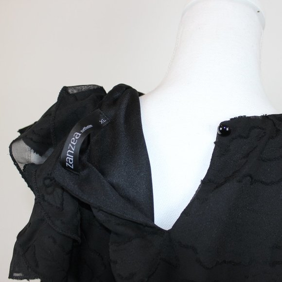 NWOT Zanzea Floral Textured Black Mini Dress Flutter Sleeves Size XL - Picture 4 of 5